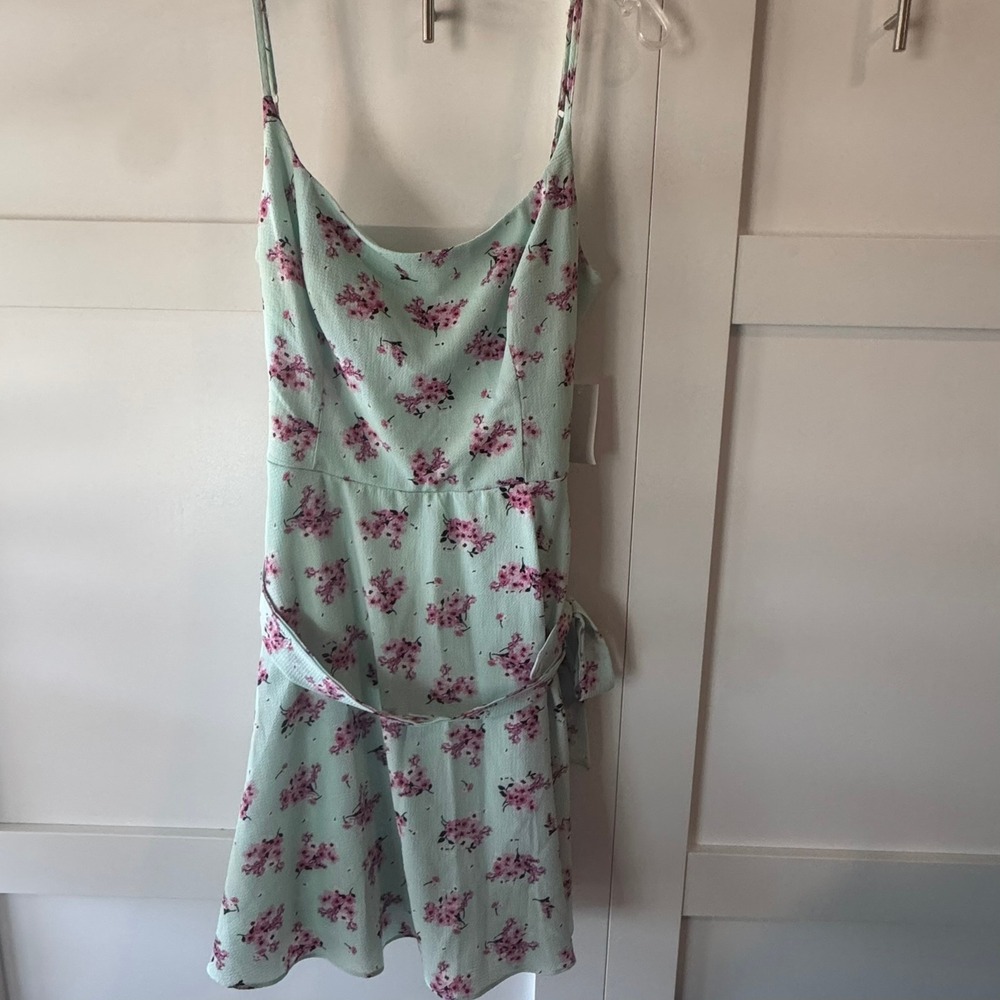 B‎ Smart Mint Fuscia Floral Print Spaghetti Strap Dress Size 15